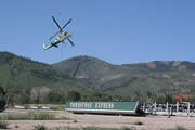 Helecopter picking up parts