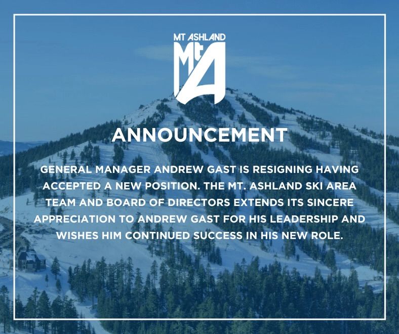Mt. Ashland: General Manager Andrew Gast is resigning